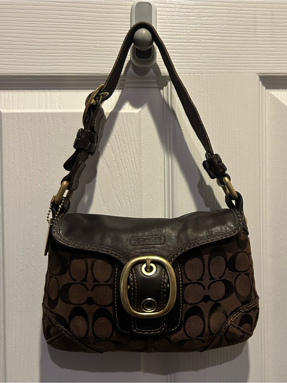 Coach Y2K Bleecker Signature Dark Brown Canvas Small Shoulder Bag